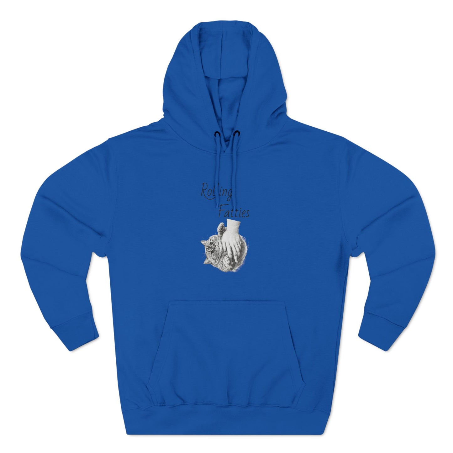 Royal blue Rolling Fatties Hoodie with a bold front design. A perfect blend of style and warmth, ideal for casual wear.