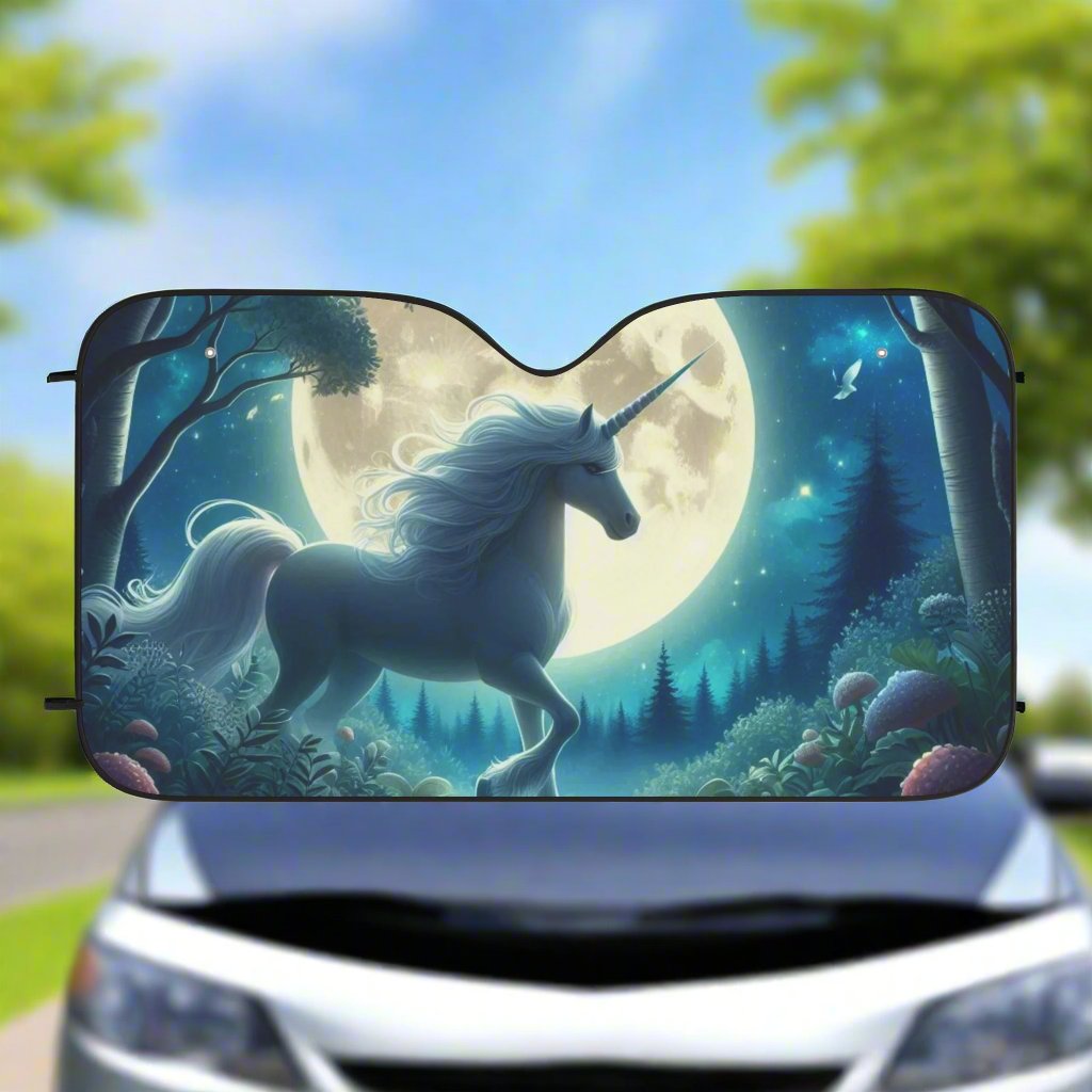 Car Sun Shade - Unicorn Full Moon Design