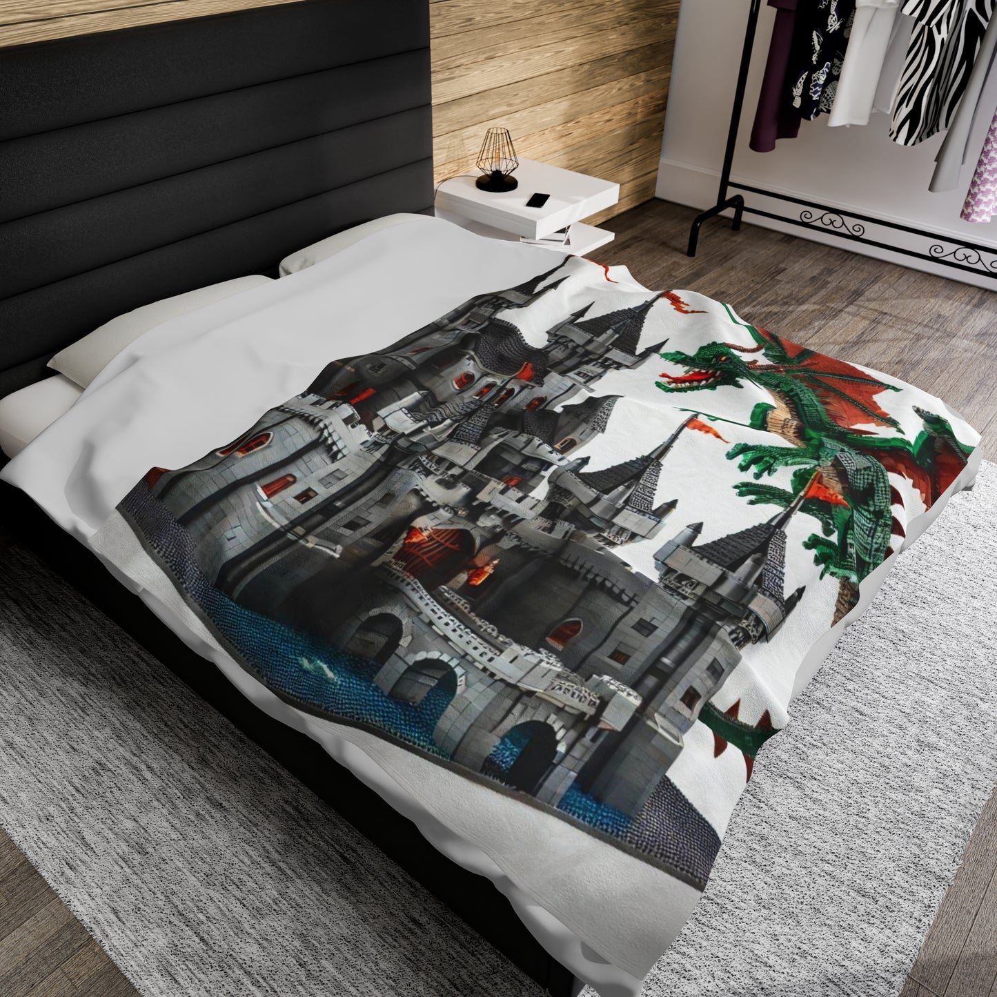 Block Dragon and Castle Plush Blanket