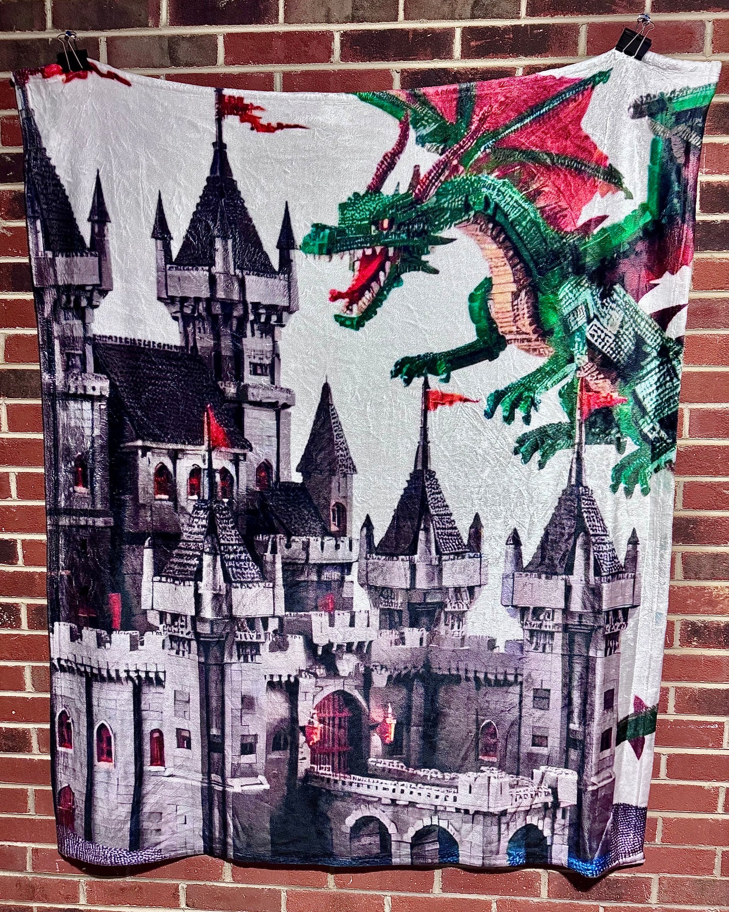 Block Dragon and Castle Plush Blanket