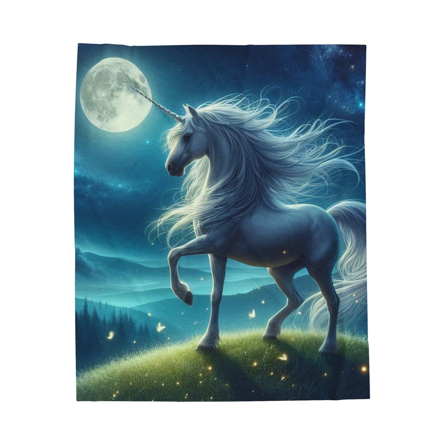 Unicorn and Lightning Bugs Design velveteen plush blanket