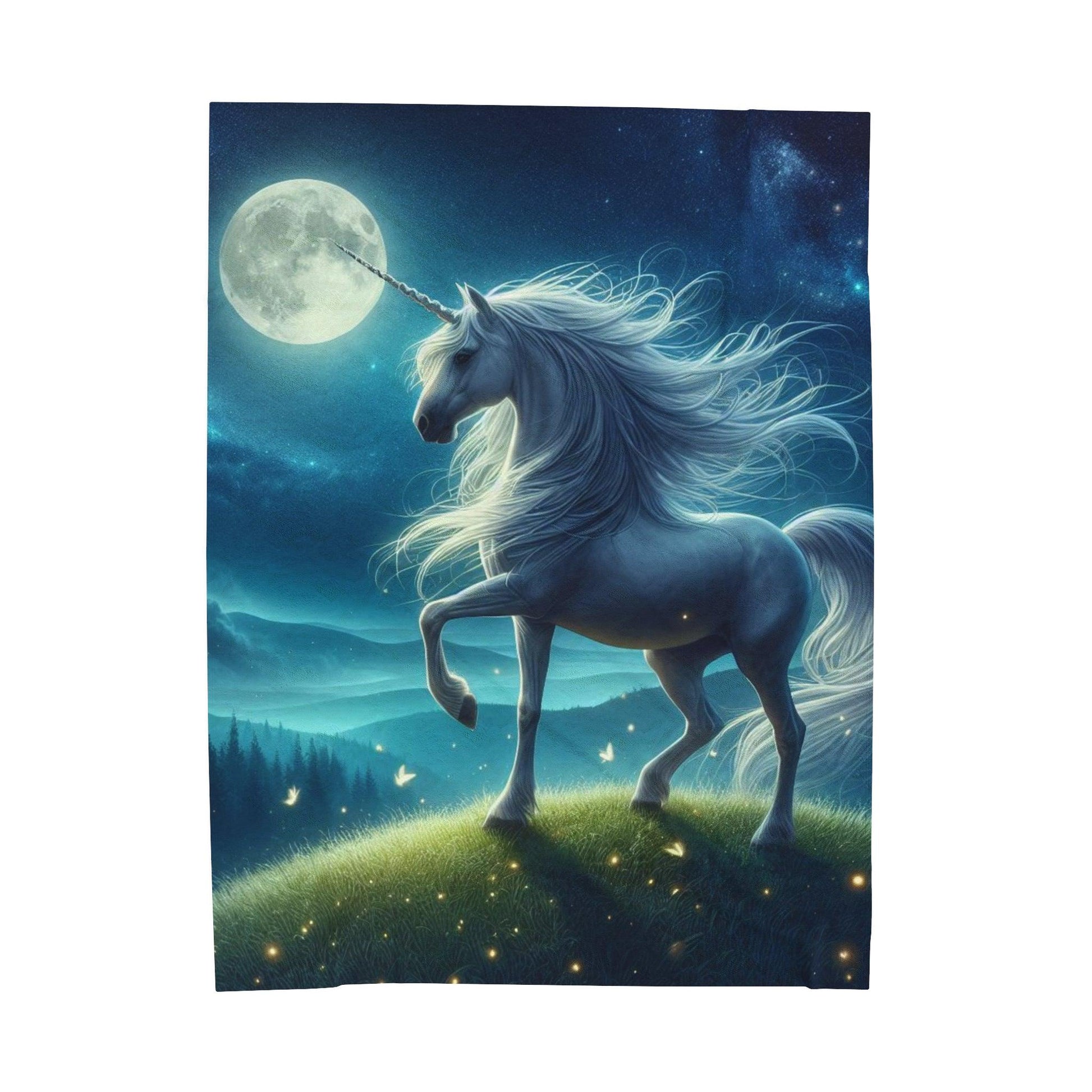 Unicorn and Lightning Bugs Design velveteen plush blanket